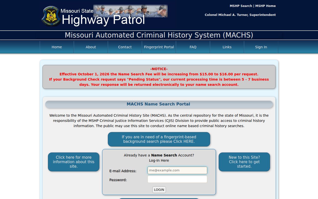 Missouri MACHS login page