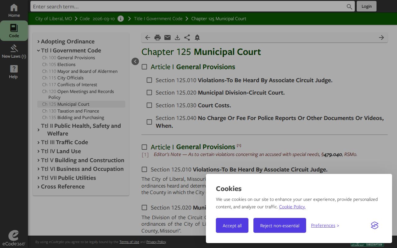 Liberal Missouri municipal court code