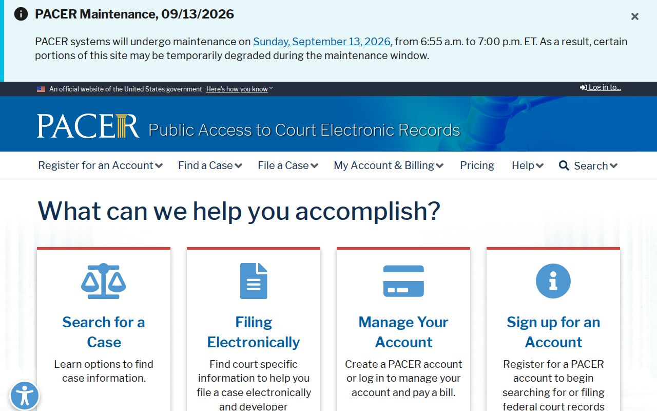 PACER federal public access information
